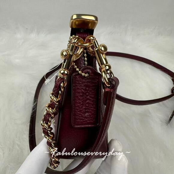 Coach Teri Mini Crossbody Bag With Crystals In Leather/Gold/Dark Wine CCE43 NWT - Picture 3 of 8